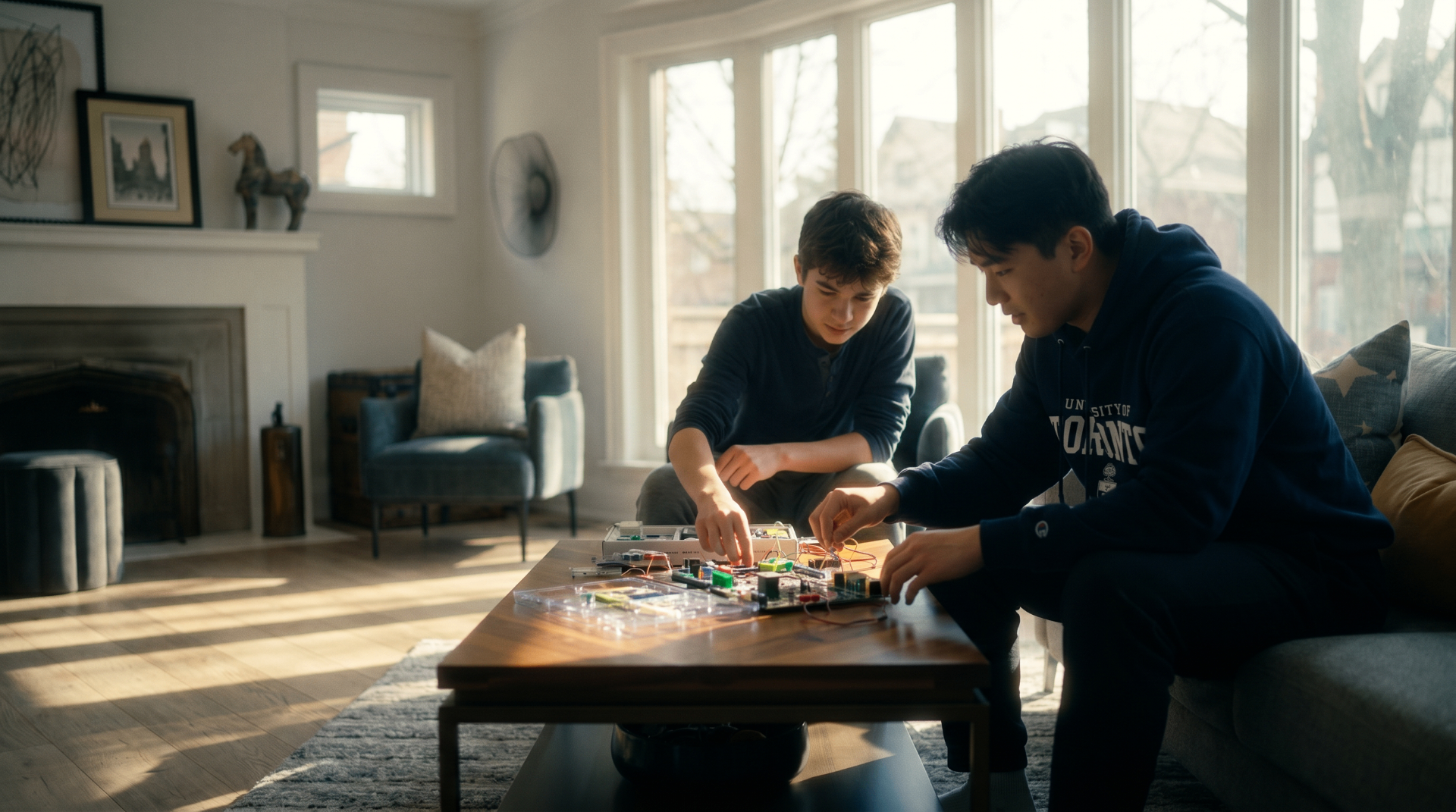 Tutor mentoring a student on an electronics project