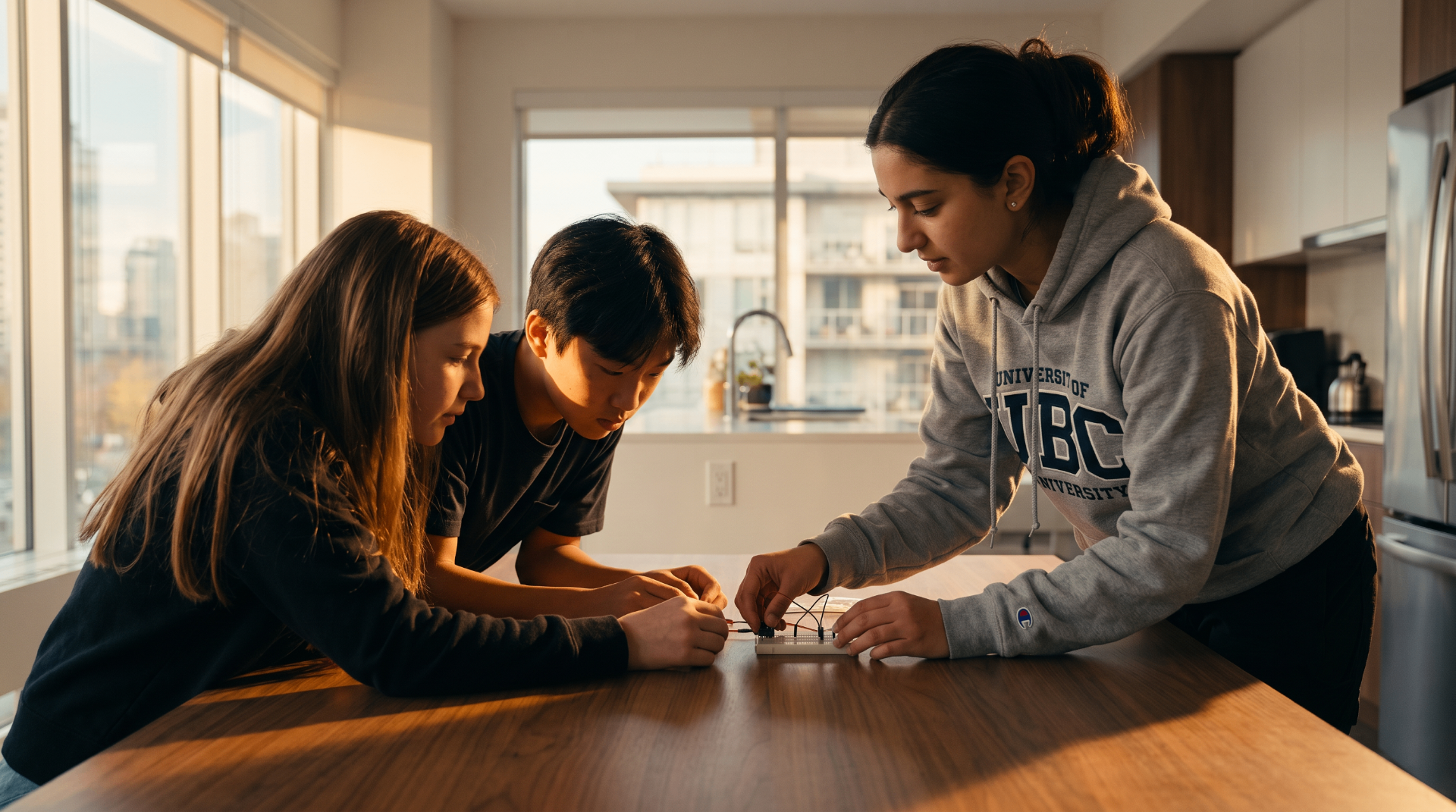 Three students learning together